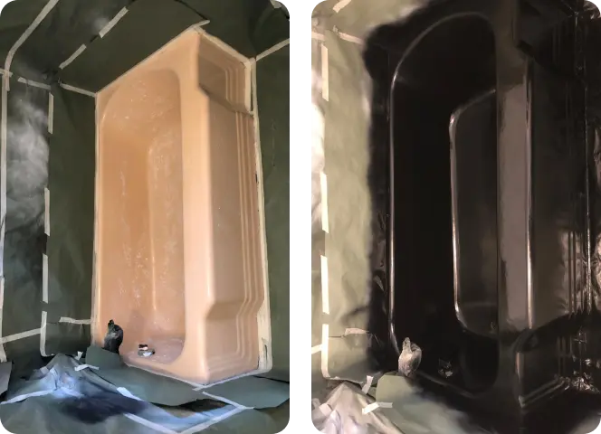 Before and after black bathtub refinishing transformation