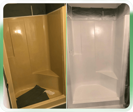Before and after shower stall refinishing transformation
