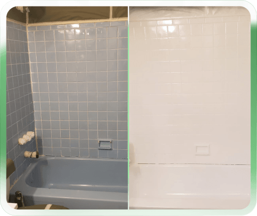 Before and after bathtub and shower refinishing transformation