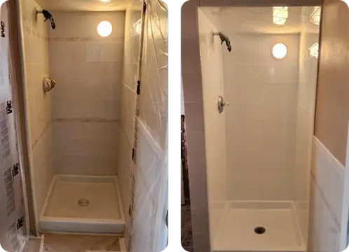 Before and after shower refinishing transformation
