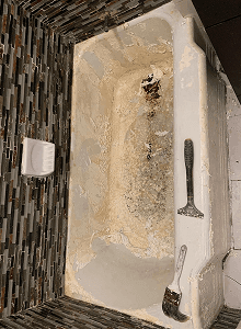 Bathtub preparation and coating removal before reglazing in Angleton, TX