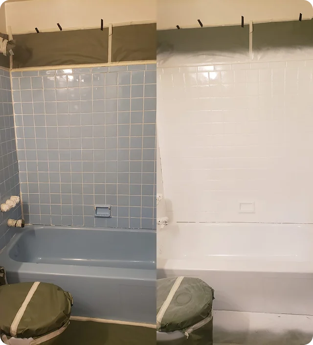 Bathtub and wall tile resurfacing before and after in Spring, TX